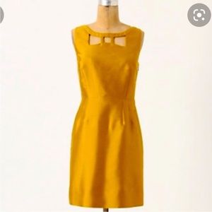 Anthropologie Maeve Sleeveless Mustard Dress with Bow Cutout - Size 4